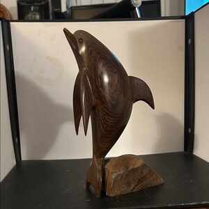 hand-carved ironwood dolphin sculpture  figurine.